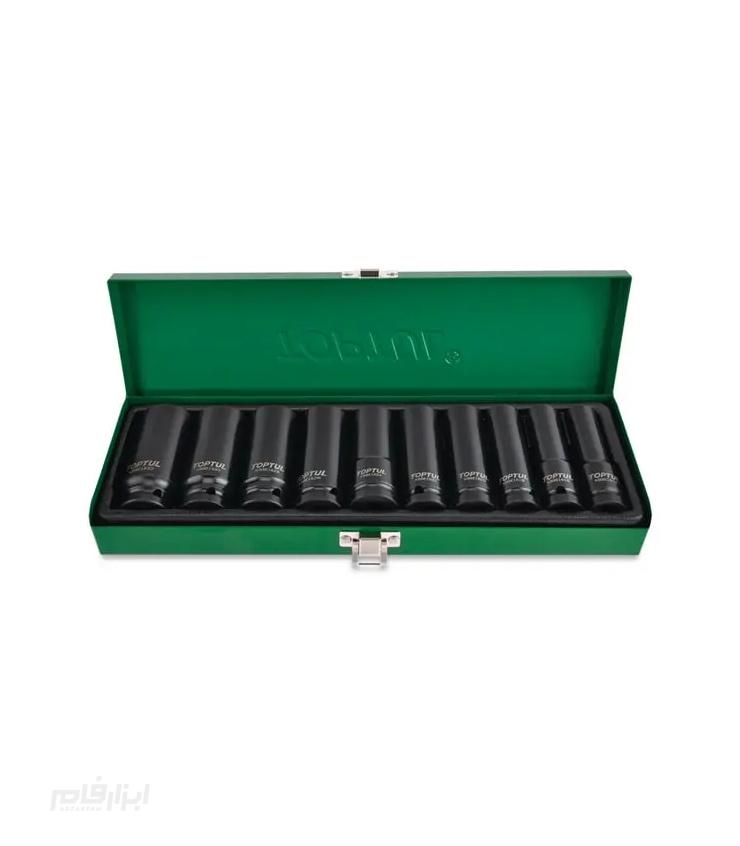 جعبه بکس 10 پارچه بلند فشارقوی درایو 1/2 اینچ تاپ تول TOPTUL مدل GDAD1002 1 جعبه بکس 10 پارچه